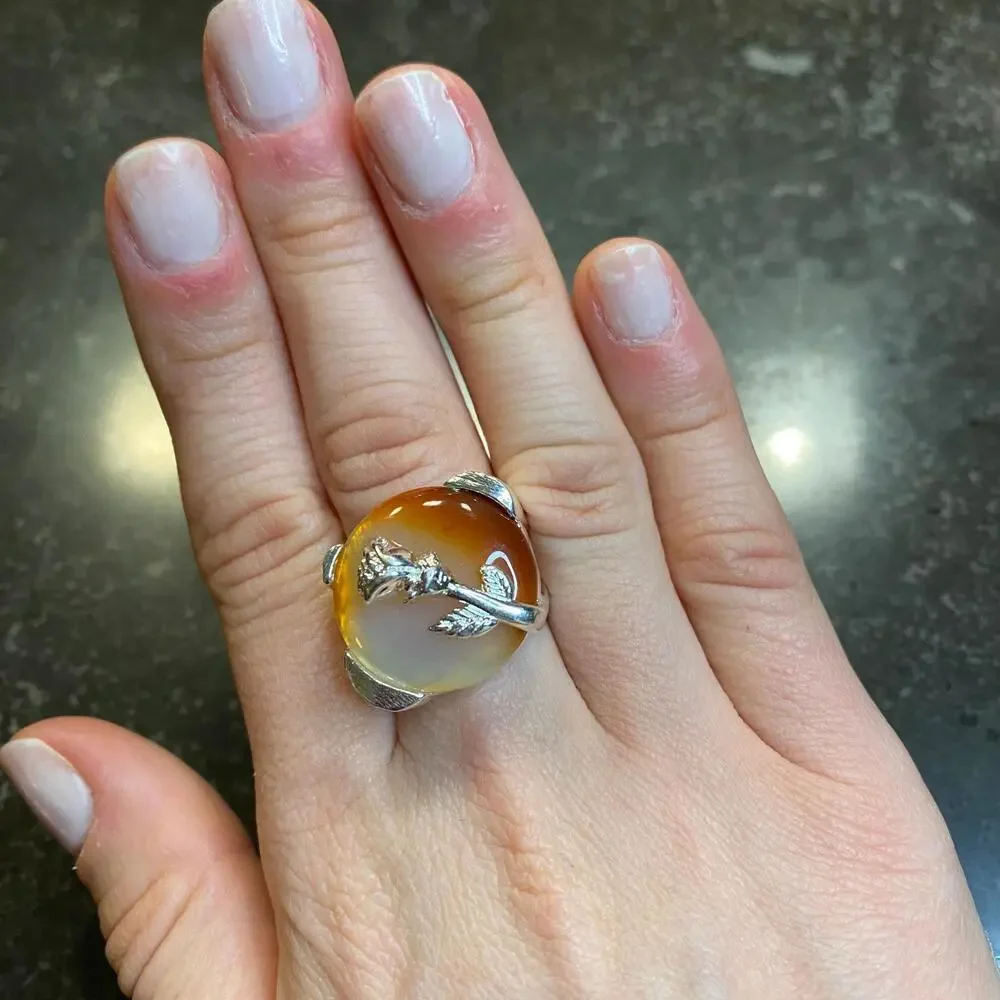 Flower Natural Agate Ring Size 6 - Picture 2 of 2